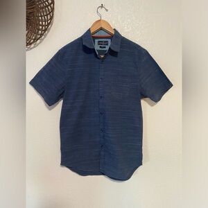 Across The Pond Mens Large Blue Button-down Short Sleeve Shirt